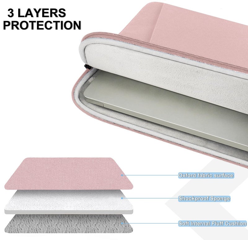 Naukay Laptop Sleeve Bag 13.3 inch  Shockproof Protective Computer Cover with Accessories Pocket  Portable Laptop Case Compatible with MacBook Air/Pro 13-13.3 inch  Compatible for MacBook Pro 14 inch  Pink - Image 3